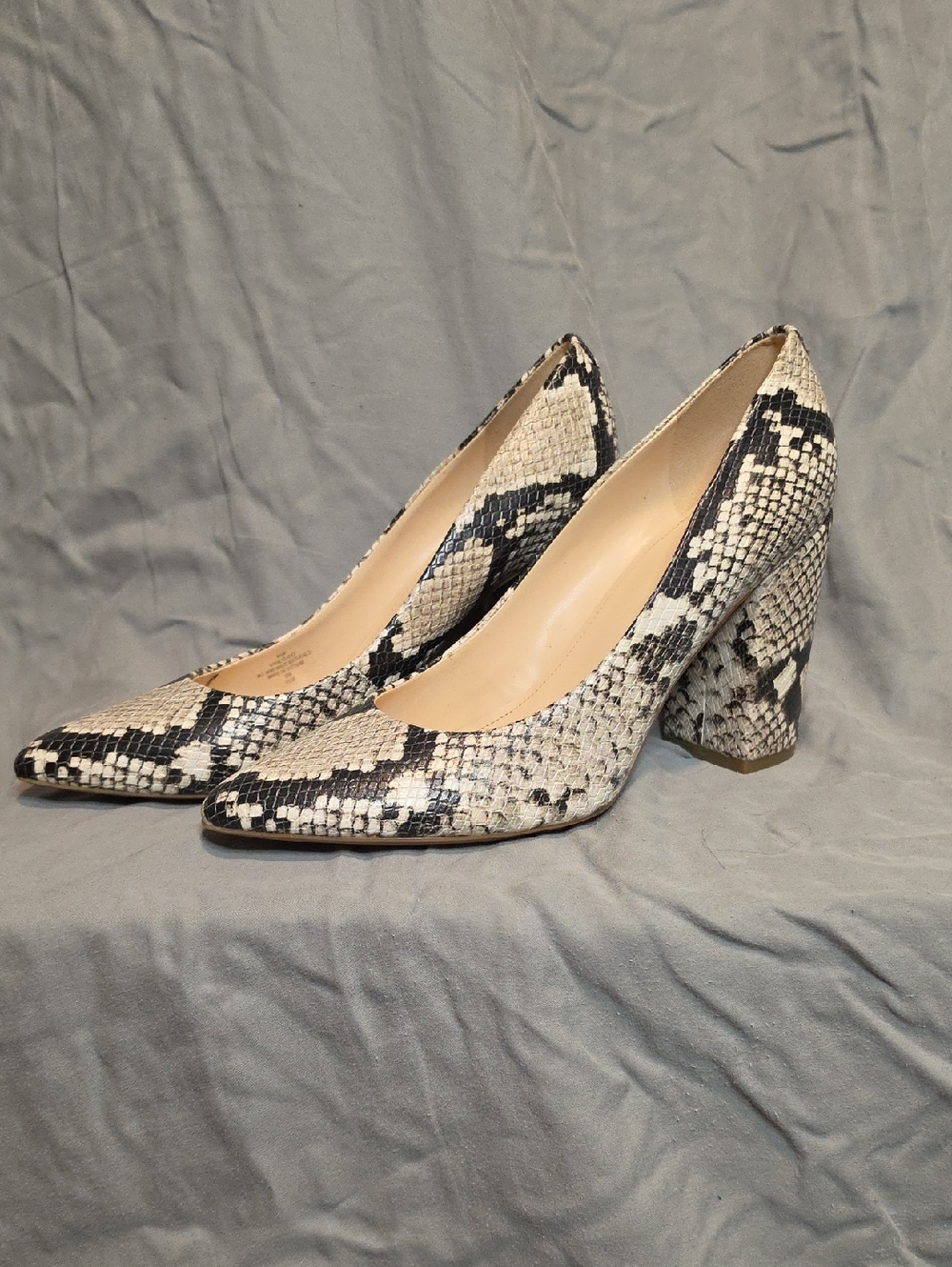 Nine West Snake Print Block Heel Pumps